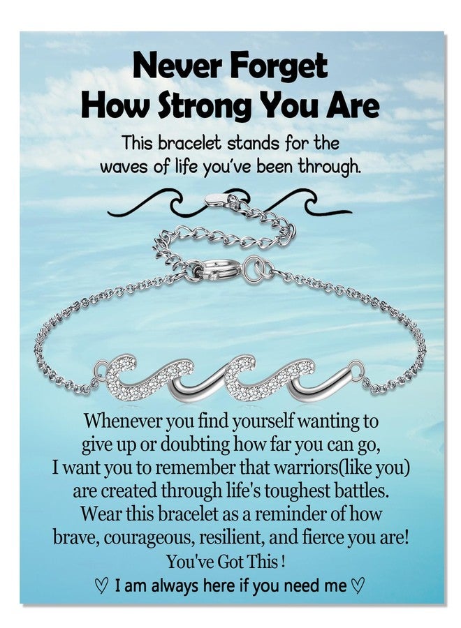 EPIRORA Inspirational Gifts for Women, Silver Wave Bracelet Jewelry Present for Friends Mom Daughter Sister, Thinking of You Cheer Up Healing Bracelets Get Well Soon Gifts for Women - Image 1